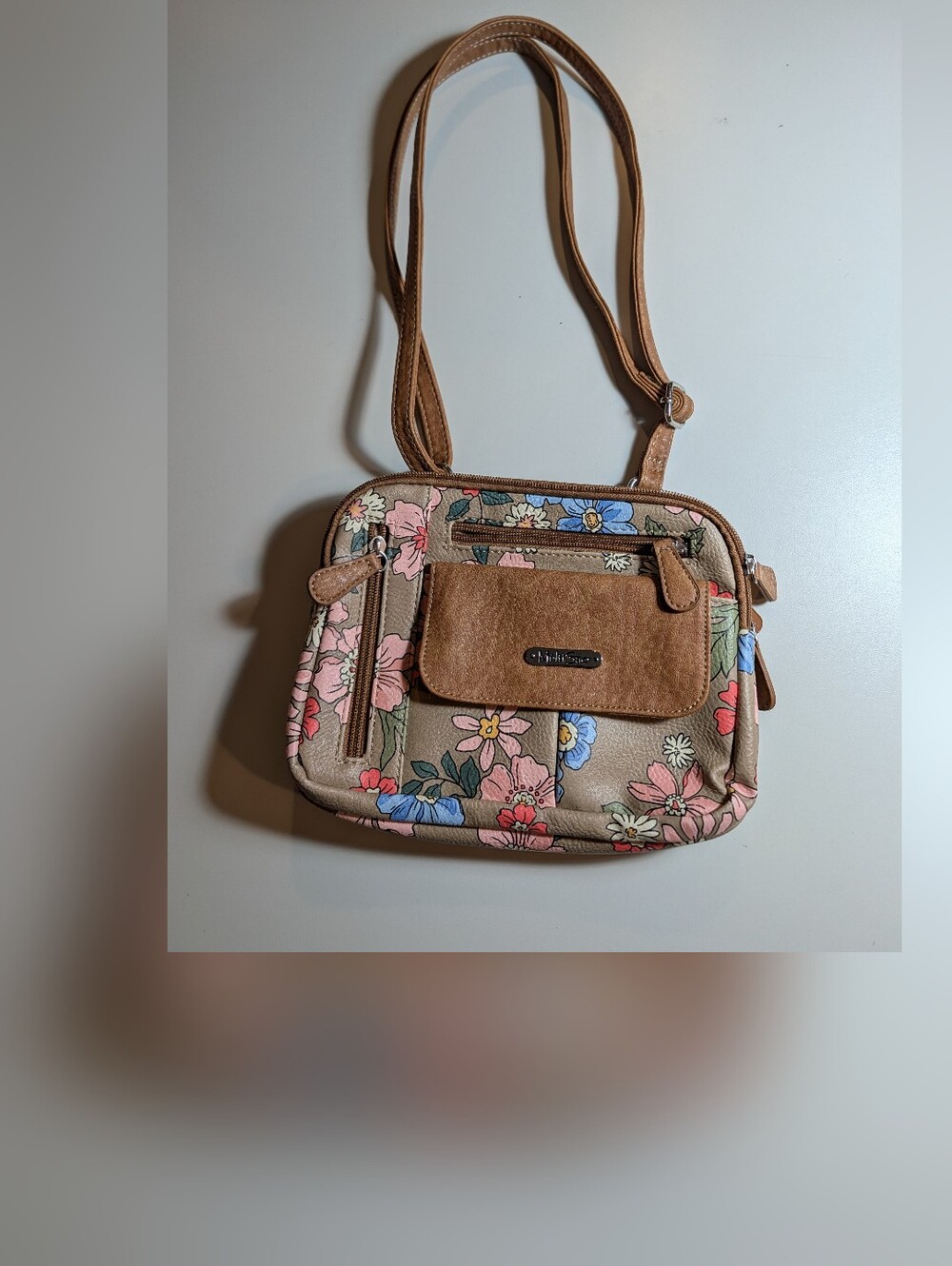Multisac Floral Crossbody Shoulder Bag in Tan and Pink